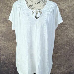 LAUREN RALPH LAUREN LRL Cotton T-Shirt Tie Detail Classic Fit White Plus Size 1X